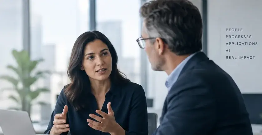 Business leaders in a focused enterprise discussion